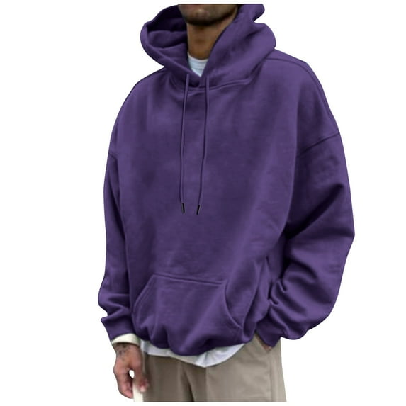 Kagetolytai Hoodies for Men Men's Loose Casual Hooded Sweatshirt Men's Solid Color Loose Casual Sweatshirt Sweatshirts for Men Purple 2XL