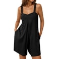 thumbnail image 1 of Kagetolytai Jumpsuits for Women Dressy Women's Short Jumpsuit, Women's Petite Jumpsuit, Casual, Wide Straps Sleeveless Loose Fashion Jumpsuit With Pockets Jumpsuits for Women Black M, 1 of 3