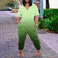 thumbnail image 1 of Kagetolytai Jumpsuits for Women Plus Size Womens Casual V Neck Short Sleeve Zipper Overalls with Pockets Wide Long Jumpsuits (S-5XL) Lounge Sets for Women Green S, 1 of 6