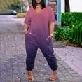 thumbnail image 1 of Kagetolytai Jumpsuit for Women Plus Size Plus Size Womens Casual V Neck Short Sleeve Zipper Overalls with Pockets Wide Long Jumpsuits (S-5XL) Lounge Sets for Women Purple 5XL, 1 of 6