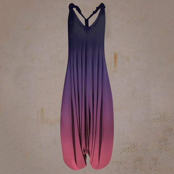 Kagetolytai Jumpsuits for Women Women's Casual Print Loose Large Size Casual Sleeveless Strappy Jumpsuit Lounge Sets for Women Dark Purple L