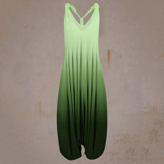 Kagetolytai Jumpsuit for Women Plus Size Women's Casual Print Loose Large Size Casual Sleeveless Strappy Jumpsuit Lounge Sets for Women Green 3X
