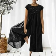 KAGETOLYTAI Jumpsuits for Women Women's Loose Cotton Linen Short Sleeve Sexy Comfortable Jumpsuit Lounge Sets for Women Black 5XL