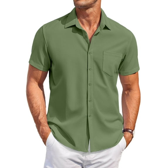Kagetolytai Men Shirts Men's Vintage Button Down Bowling Shirts Short Sleeve Summer Beach Shirt Army Green L