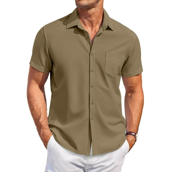 Kagetolytai Men Shirts Men's Vintage Button Down Bowling Shirts Short Sleeve Summer Beach Shirt Light Brown 3X