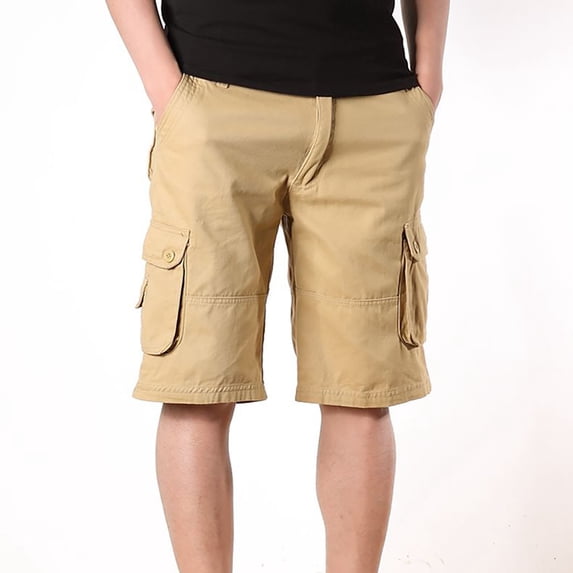 Kagetolytai Pants for Men Men's Casual Mid Waist Cropped Trousers Multi Pockets Outdoor Straight Leg Pants Shorts Pants Cargo Pants for Men Khaki 42