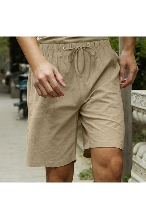 Pants for Men Men's Fashion Casual Cotton Hemp Drawstring Solid Color Beach Shorts Pants Cargo Pants for Men Khaki 3X