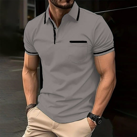 Kagetolytai Polo Shirts for Men Charming Men's Shirt Super Light Short Sleeve Casual Men's Wear Mens Shirts Dark Gray L