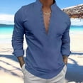 thumbnail image 1 of Kagetolytai Shirts for Men Designer Spring Summer Men's Casual Cotton Linen Solid Color Long Sleeve Shirts Loose Shirts Shirts Dark Blue 3X, 1 of 5