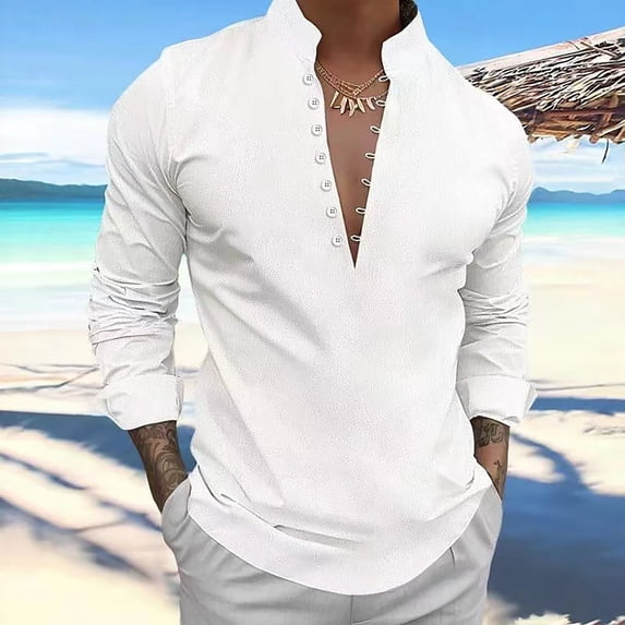 Kagetolytai Shirts for Men Designer Spring Summer Men's Casual Cotton Linen Solid Color Long Sleeve Shirts Loose Shirts Shirts White L