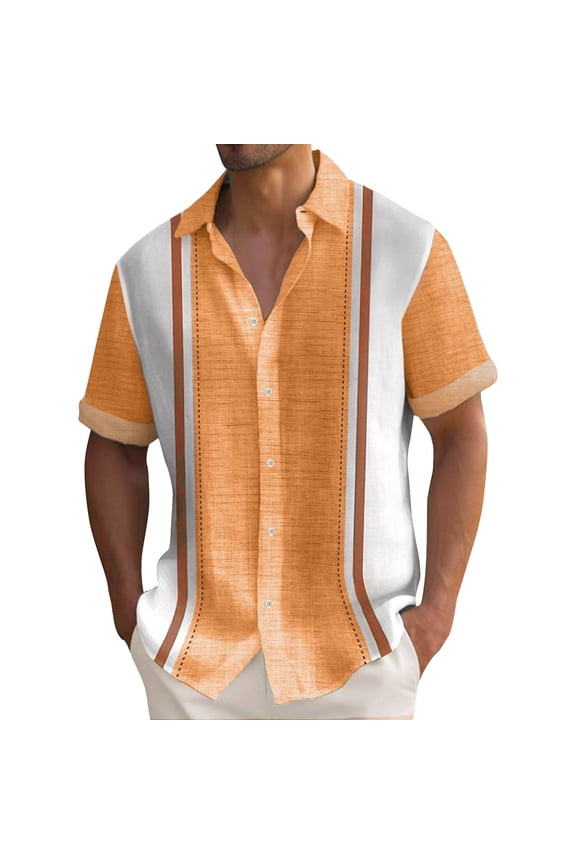 Shirts for Men Hawaiian Shirt For Men, Men's Vintage Button Down Bowling Shirts Short Sleeve Summer Beach Shirt Shirts Orange 3X