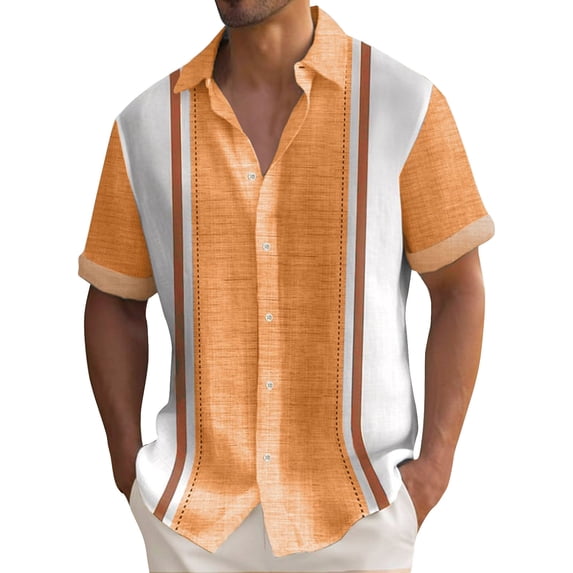 Kagetolytai Shirts for Men Hawaiian Shirt For Men, Men's Vintage Button Down Bowling Shirts Short Sleeve Summer Beach Shirt Shirts Orange L