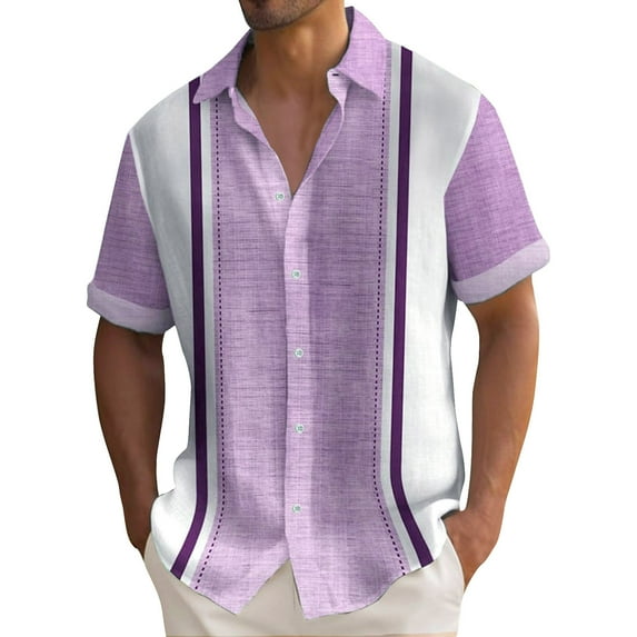 Kagetolytai Shirts for Men Hawaiian Shirt For Men, Men's Vintage Button Down Bowling Shirts Short Sleeve Summer Beach Shirt Shirts Purple L