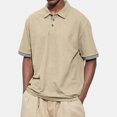 thumbnail image 1 of Kagetolytai Shirts for Men Men's Summer Solid Color T-shirt with A 3 Button Open Collar and Button up Short Sleeved Top Shirts Khaki XL, 1 of 5