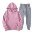 thumbnail image 1 of Kagetolytai Suits Mens Hooded Sports Tracksuit Unisex 2 piece Running Outfits Long Sleeve Pullover Hoodies Sweatshirt+Sweatpants Set Suits For Men Pink M, 1 of 4