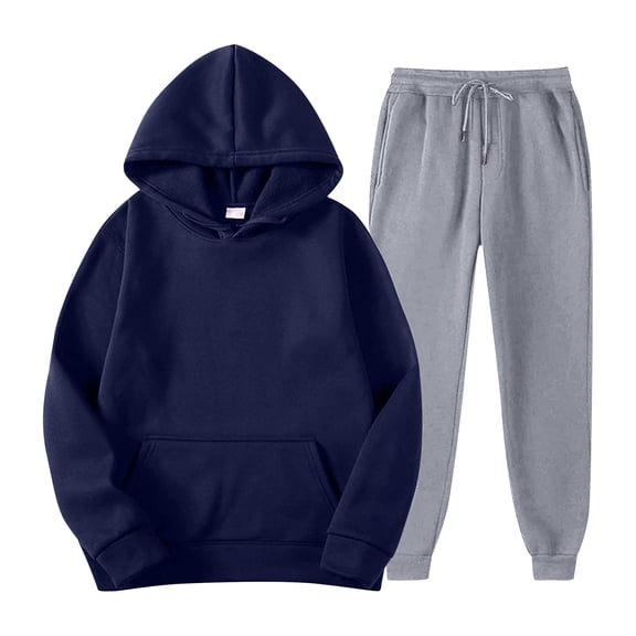 Kagetolytai Suits Mens Hooded Sports Tracksuit Unisex 2 piece Running Outfits Long Sleeve Pullover Hoodies Sweatshirt+Sweatpants Set Suits For Men Navy 3X