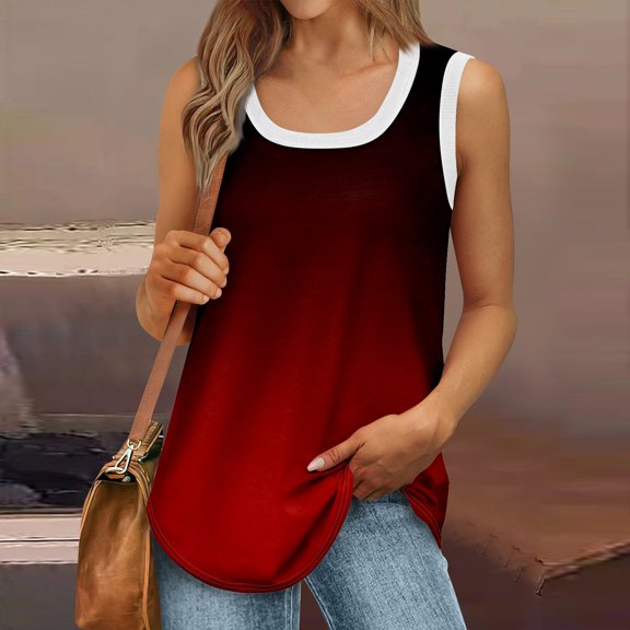 Kagetolytai Tank Tops for Women Womens Tank Top U Neck Basic Casual Flowy Summer Sleeveless Deep Side Cut Print Tops for Women Tank Top Red 3X