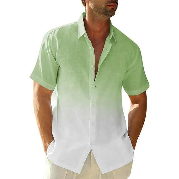 Kagetolytai Top Men'S Casual Loose Fitting Short Sleeved Shirt Fashionable Lapel Shirt Top Mens Shirts Summer Tops Light Green M