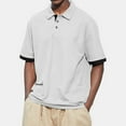 thumbnail image 1 of Kagetolytai Top Men's Summer Solid Color T-shirt With A 3 Button Open Collar And Button Up Short Sleeved Top Shirts for Men White 2XL, 1 of 5