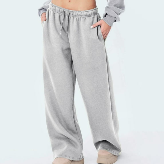 Kagetolytai Wide Leg Pants Woman Womens Wide Leg Sweatpants High Waisted Drawsting Workout Athletic Sweat Casual Pants With Pockets Womens Pants Gray XL