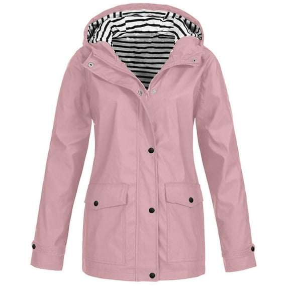 Kagetolytai Women's Coats and Jackets On Sale Women Solid Rain Jacket Outdoor Plus Size Waterproof Hooded Raincoat Windproof Jackets for Women Pink 4XL