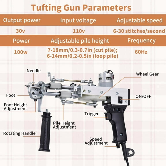 Kagrote 110V 60Hz Electric Carpet Tufting Kit with Stainless Scissors, Frame Wrench & Yarn Balls