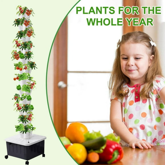 Kagrote 12-Layer Hydroponic Growing Tower, 60 Planting Slots Vertical Plant Growing System 40.5x184cm/15.9x72.4 Inch for Balcony & Indoor Gardening