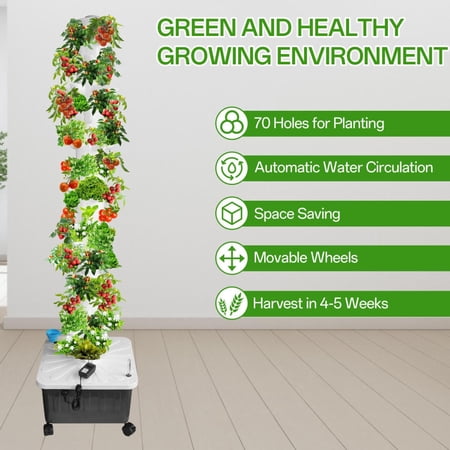 Kagrote 14-Layer 70 Slots Hydroponics Tower with Wheels, Indoor Garden Tower for Apartments & Detached Houses