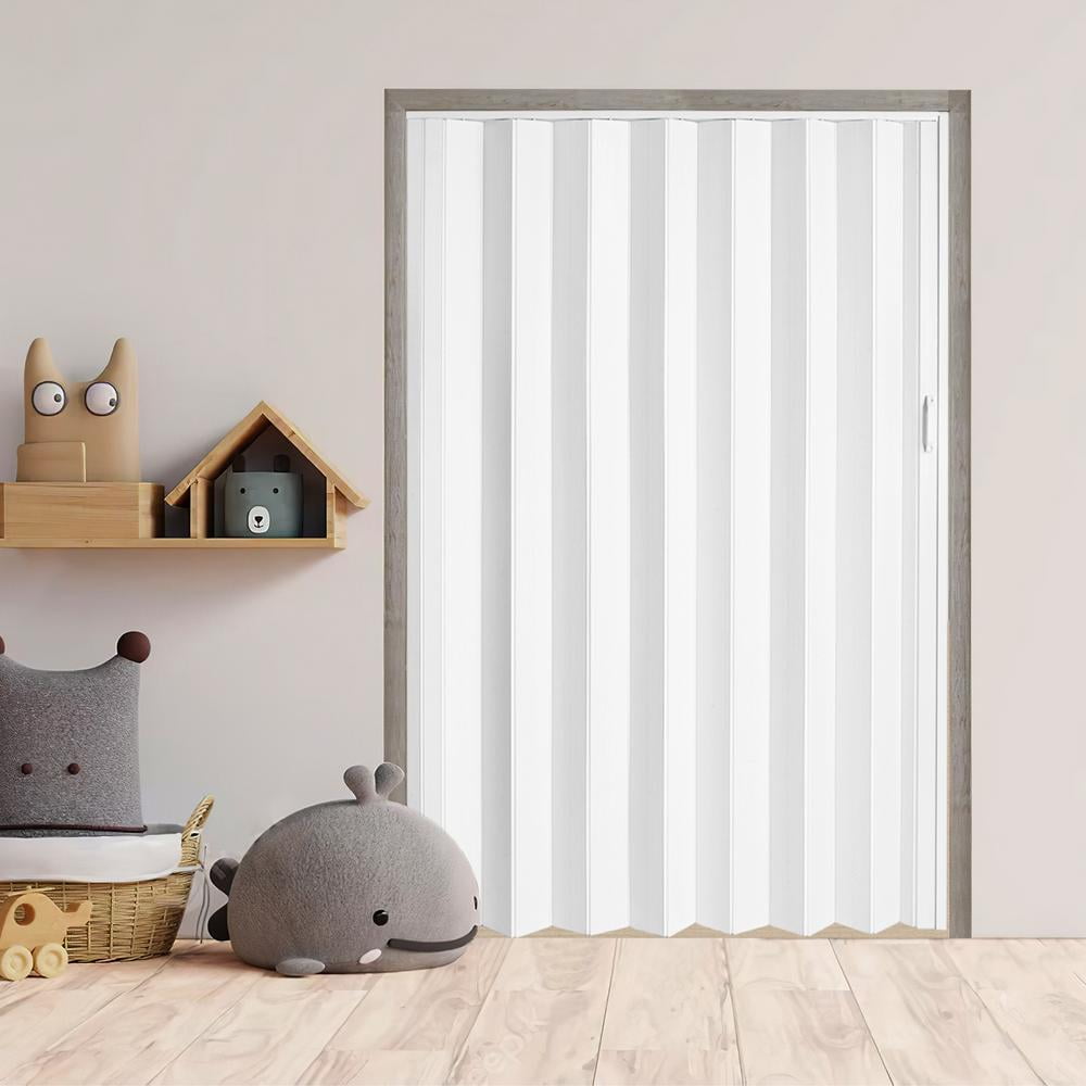 Kagrote 60x80 Inch White PVC Accordion Sliding Door with Handle Lock, Space-Saving Folding Door for Bathroom, Kitchen, Wardrobe, Laundry Room, and Indoor Use