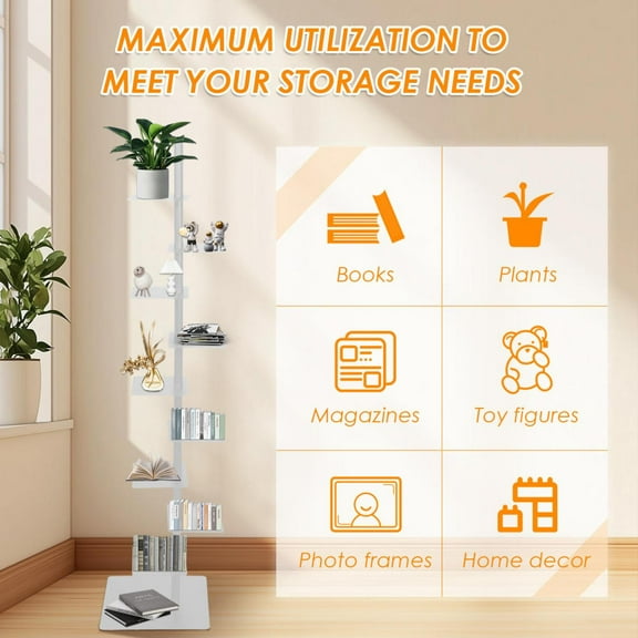 Kagrote 9-Tier Metal Vertical Bookshelf DIY Spine Book Tower, 67" Height Spine Bookshelf Tower