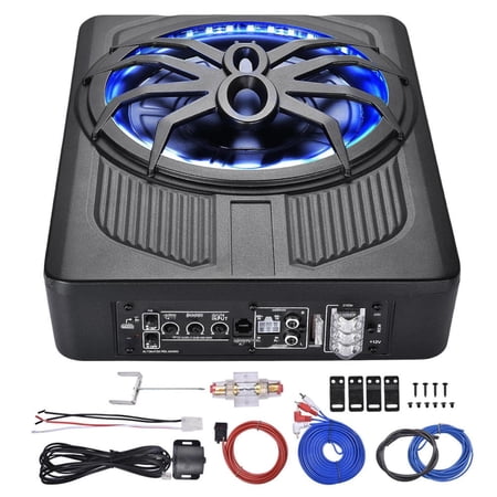 Kagrote Active Car Subwoofer with Wired Remote, 0.15% THD & 20-250Hz Frequency Range, Slim Design for Enhanced Audio in Vehicles