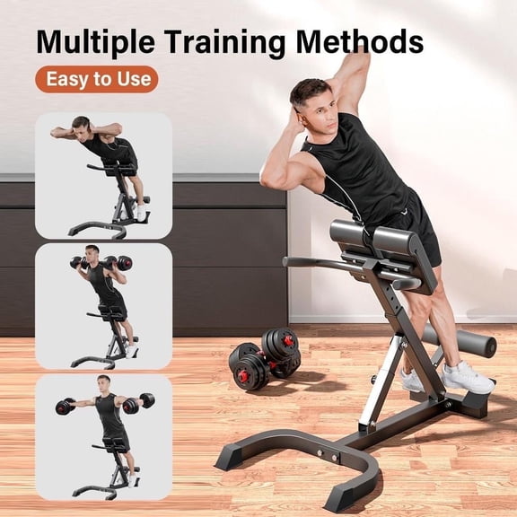 Kagrote Adjustable Lower Back Extension Machine, Folding Roman Chair Bench with 330-Lb Load Capacity for Home Gym