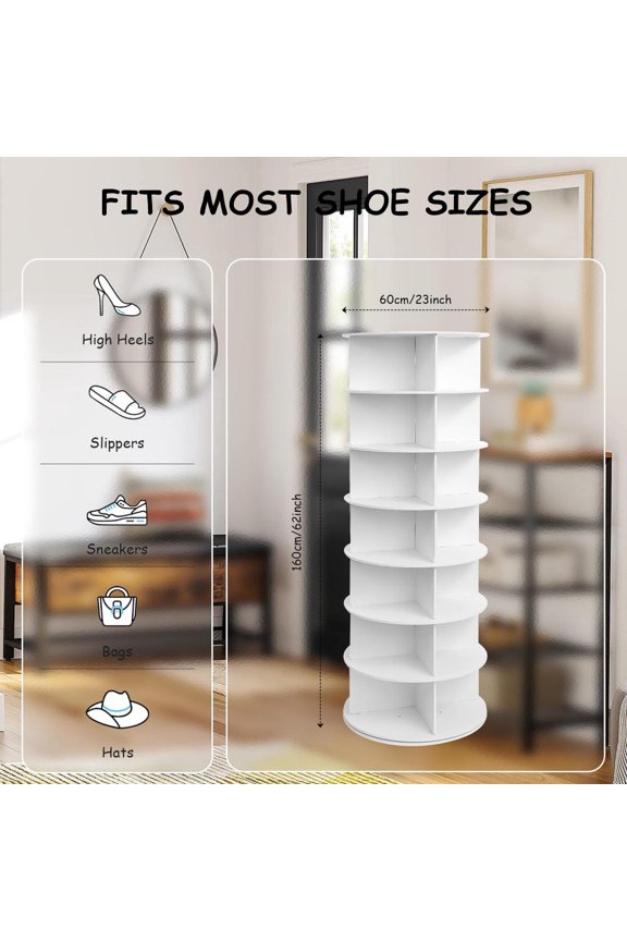Compact 7-Layer Corner Shoe Rack, Revolving 62.8in Height Adjustable Shoe Organizer Tower