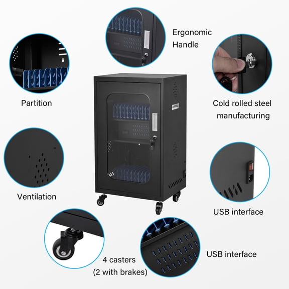 Kagrote Easy Use Classroom Electronics Charging Cart, 30-Bay Tablet Charging Station, Mobile Device Locker with 4 Wheels
