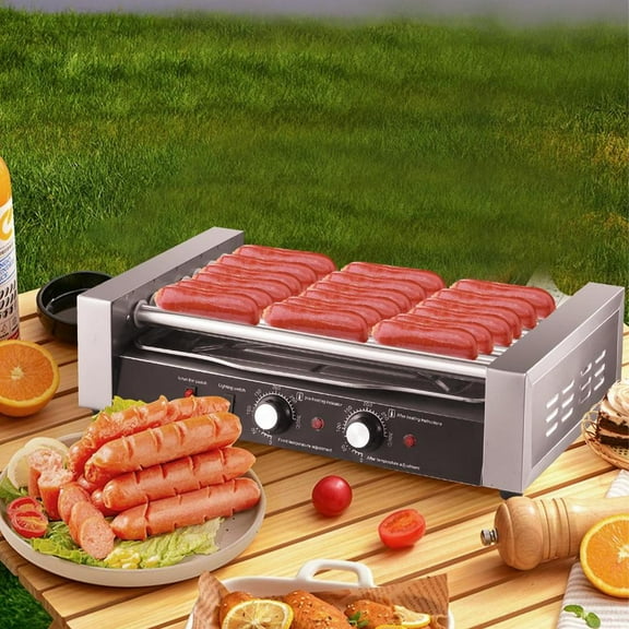 Kagrote Electric Hot Dog Sausage Machine Grill Cooker Machine 7 Roller LED Light 110V Portable Commercial Hot-Dog Grill 1200W BBQ Accessories For Picnic Camping usual