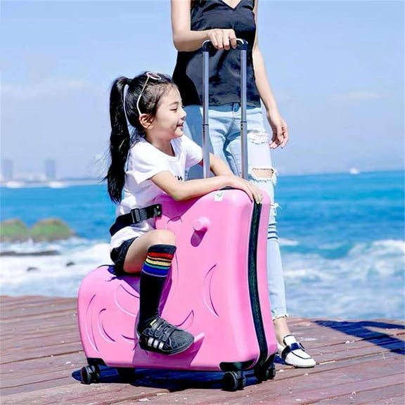 Kagrote Frosted Swivel Wheel Ride-On Suitcase 20 Inch for 3-6 Years Old Kids, Airplane-Approved Travel Case with 5-Point Safety Harness and Rear Wheel Brake