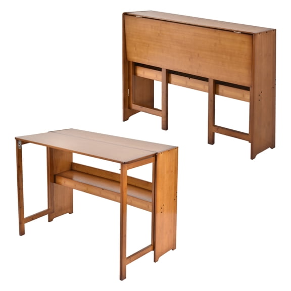 Kagrote Multi-Functional Folding Desk, 76cm/29.9 Inch Double Workstation with Storage Shelves