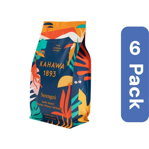 Kahawa 1893 Coffee Whole Bean Dark Roasted Serengeti 12 oz (Pack of 6)