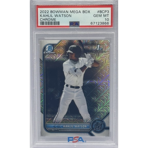 Kahlil Watson Marlins 2022 Bowman Chrome Mojo 1st Rookie Card #BCP-3 PSA 10