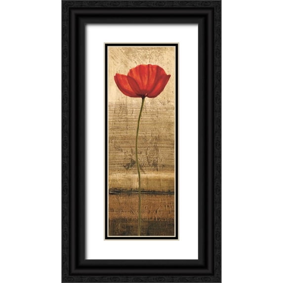 Kahn, Andrea 14x32 Black Ornate Wood Framed with Double Matting Museum Art Print Titled - Poppy Panel I