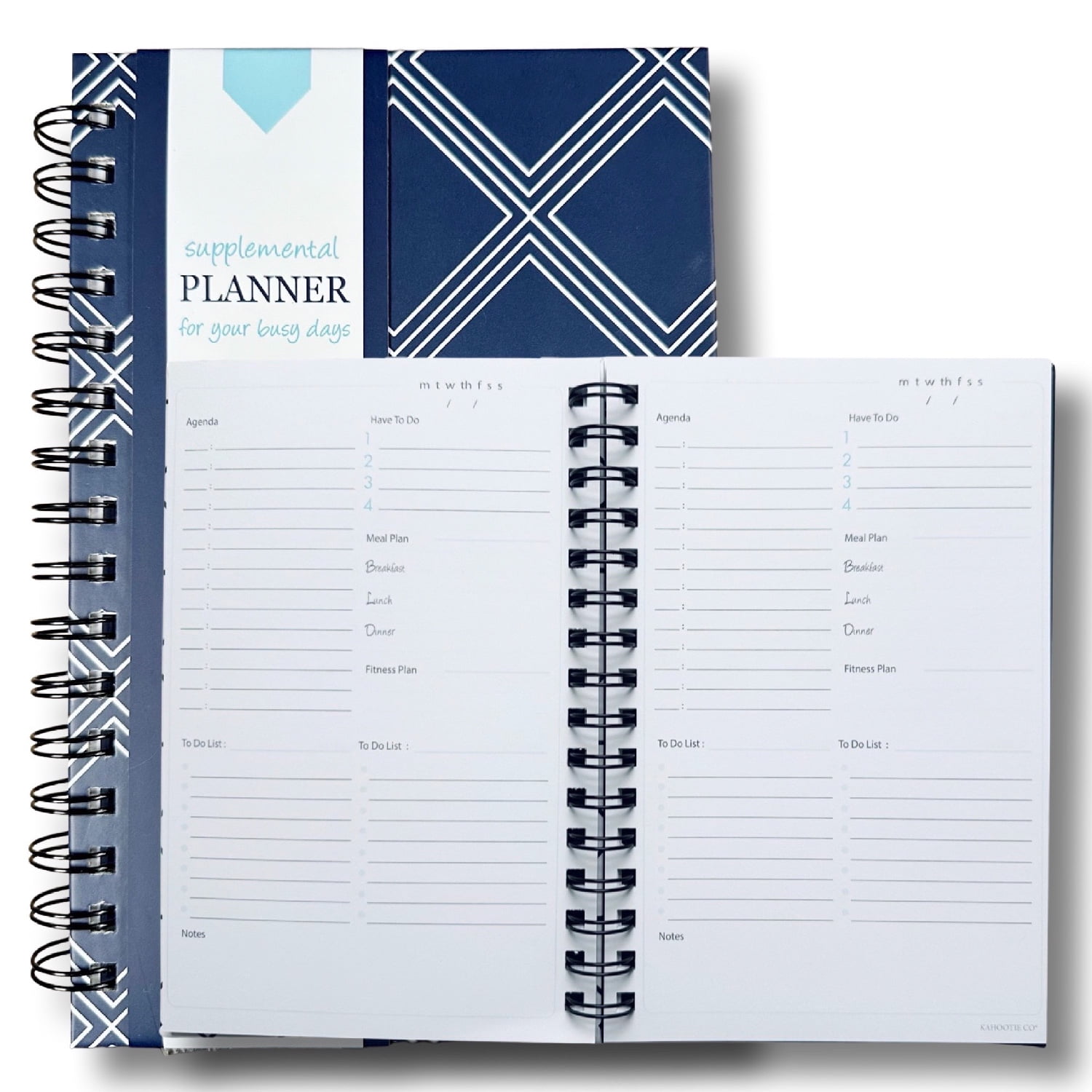 Kahootie Co Daily Planner for Your Busy Days- Undated, Hard Cover, Spiral Bound (Navy Diamonds)