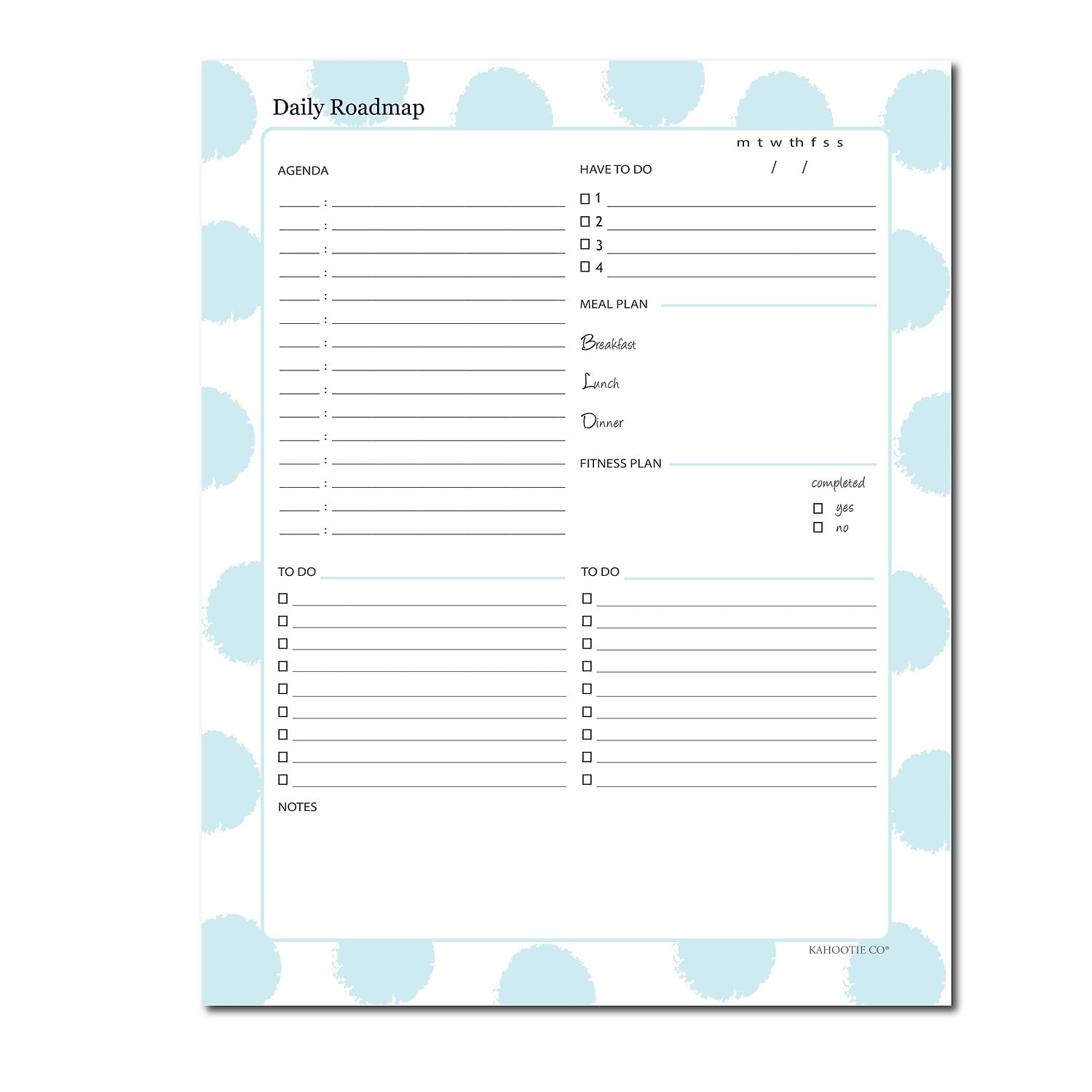Kahootie Co. Kahootie Co Daily Schedule Notepad 8.5"" x 11"" 50 sheets per pad Teal Polka Dot (DNP04