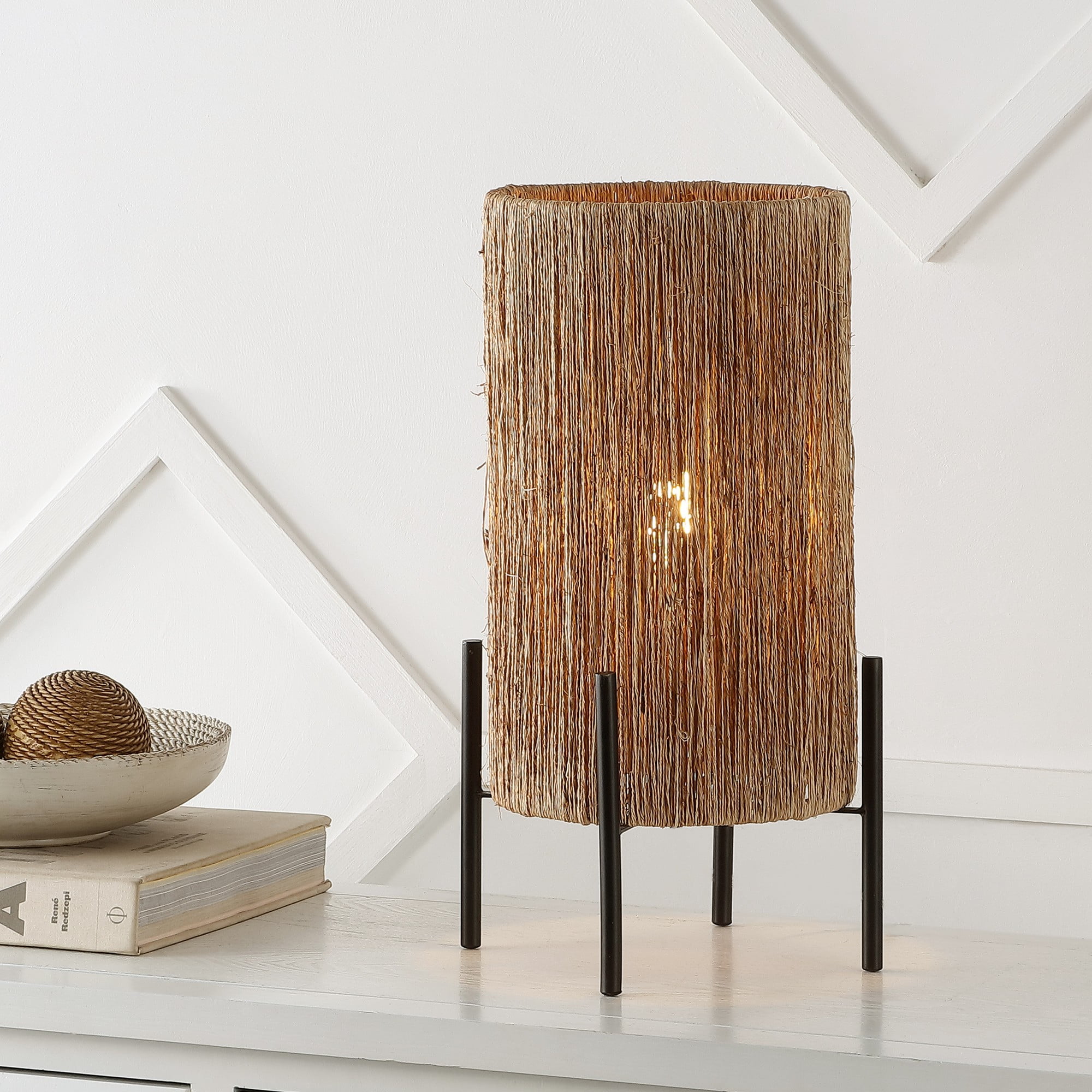 Kai 16.5" Black Metal Frame Rattan LED Table Lamp