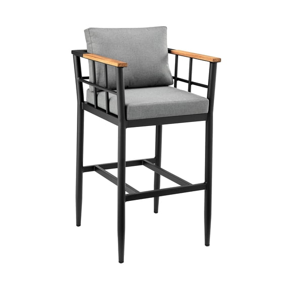 Kai 26 Inch Patio Counter Height Bar Stool, Aluminum Frame, Gray and Black - Saltoro Sherpi