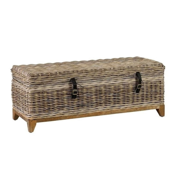 East at Main Kai 47 Coastal Contemporary Farmhouse Natural Brown Woven Rattan Wicker Storage Trunk Coffee Table