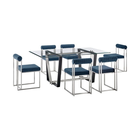 Kai Anastasia 7 Piece Rectangular Dining Set Blue Fabric