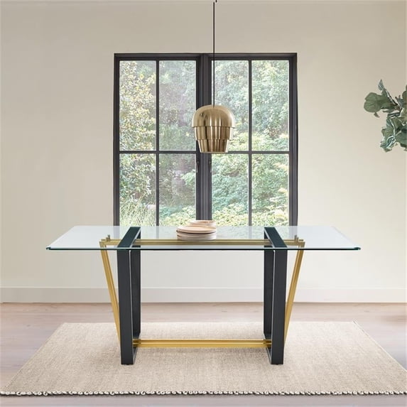 Kai Dining Table Black Iron Base with Glass Tabletop