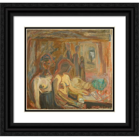 Kai Fjell 13x12 Black Ornate Wood Framed Double Matted Museum Art Print Titled: The Waiting Room (1935)