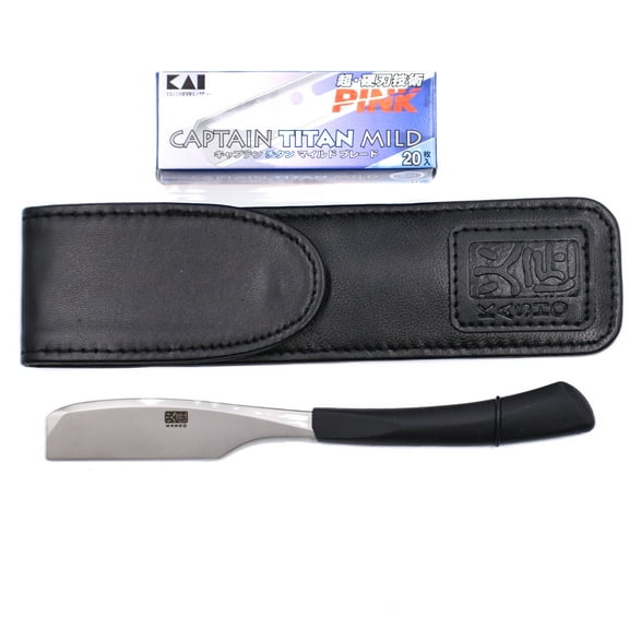 Kai Kasho Captain Japanese Straight Edge Barbering Razor with Leather Case & Blades