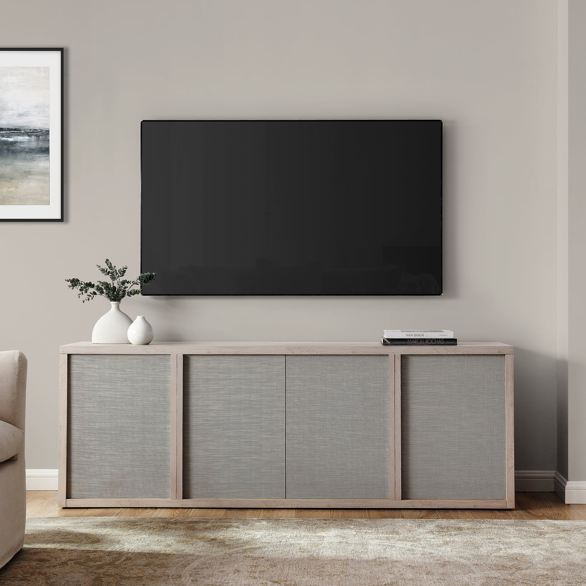 Kai Rectangular TV Stand for TV's up to 75" in Alder White